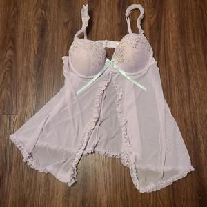 Inner Secrets Purple Nightie Lace Lingerie Dress Blue Bow/Flower Floral Accents